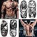 82 Sheets Temporary Tattoos Stickers, Fake Body Arm Chest Shoulder Tattoos for Men and Women, Halloween Temporary Tattoos Black Fake Skull Skeleton Tattoos for Halloween Cosplay