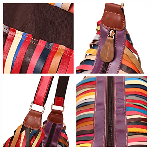 Bolso de hombro de cuero multicolor para mujer miniatura 6