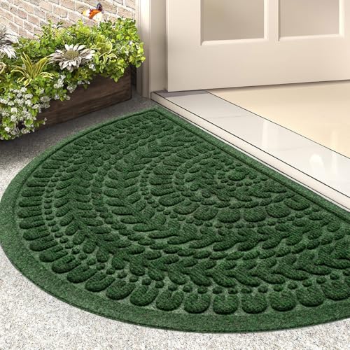 RORA Half Circle Door Mat Front Door Mat Outside Entrance Welcome Mats Outdoor Indoor Semicircular Doormat for Outdoor Half Round Door Mats for Garage Muddy Paws 17”x30”