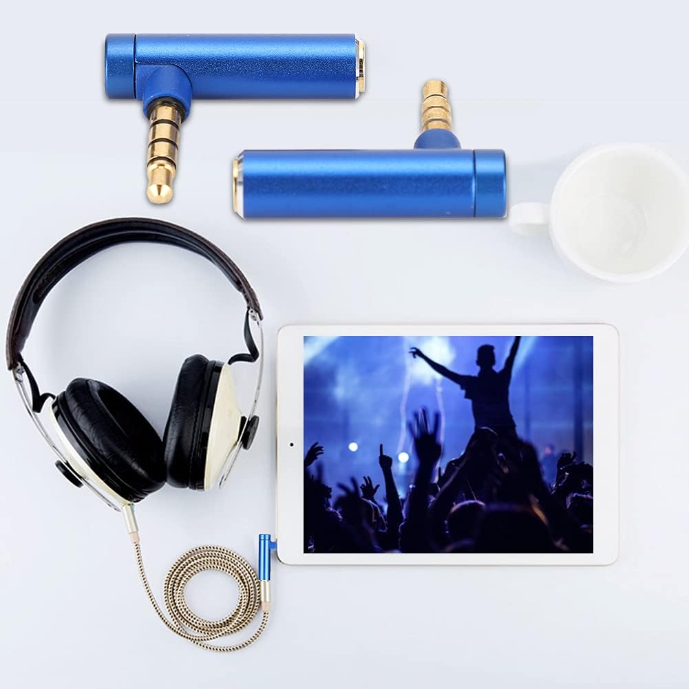 ASHATA 3.5mm 90 Degree Audio Adapter, Right Angle Adapter Connector Plug Male to Female Audio Adapter Headphone Jack, Black/Blue/Gold (Blue Metal 90°3.5 Audio Male to Female Plug)