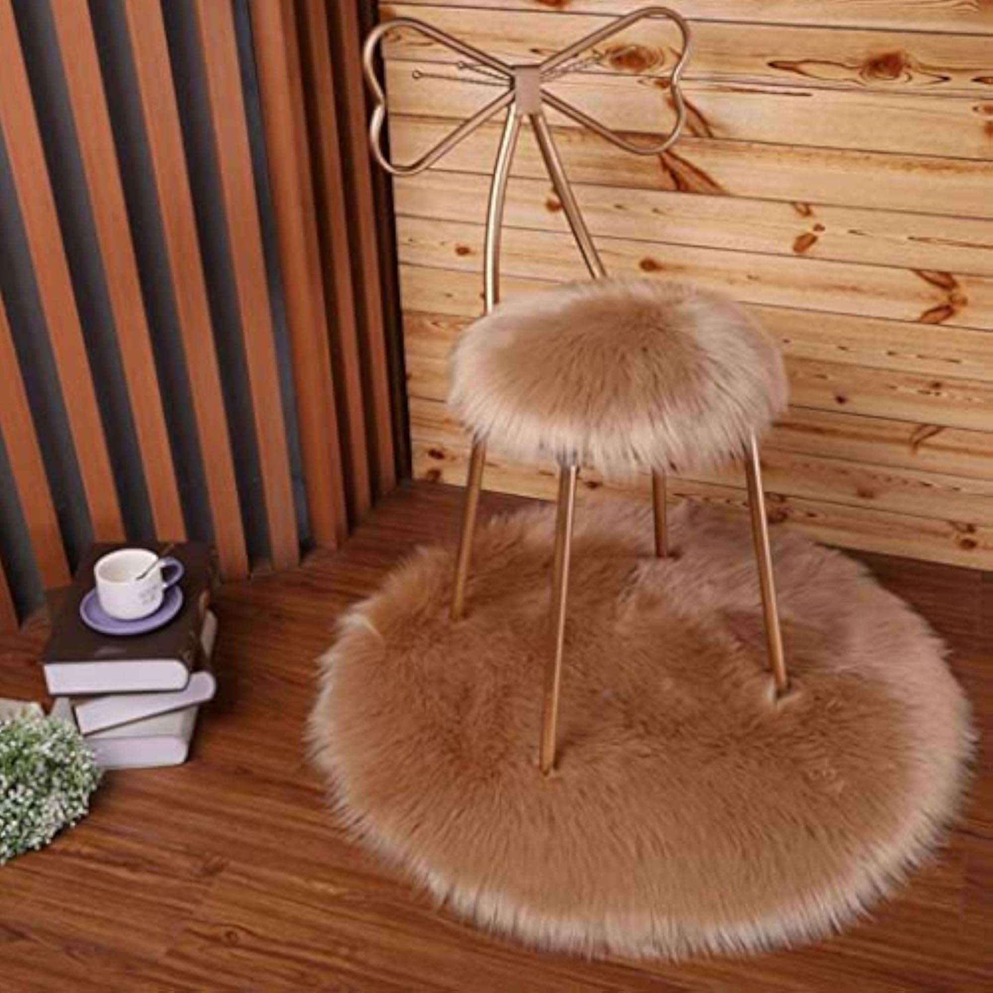 Fluffy Faux Fur Seat Cushion Pad Camel