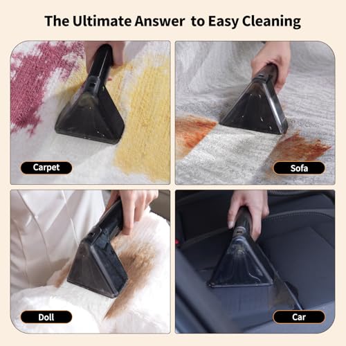 Image of Miniboo Carpet Cleaner, Compact & Powerful Upholstery Cleaner Machine,Portable Spot with 360Wheels, 1.3-inch Deep Stain Small Rug Cleaner for Car, Stairs, Couches. Black