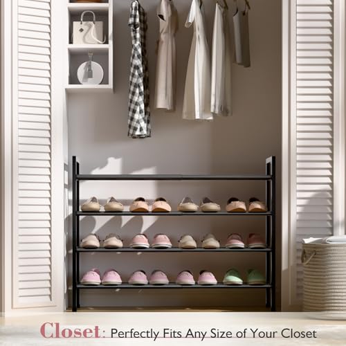 Image of Bumusty Expandable 4 Tier Shoe Organizer Rack For Closet Entryway Garage Dorm Bedroom Living Room Hallway Small Space Floor Door, Black