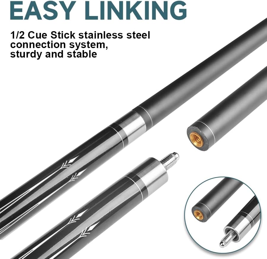 Miniatura 3 de HomeSeason Palo de taco de billar de 57 pulgadas, agarre de hilo de nailon, palos profesionales de baja desviación para piscina