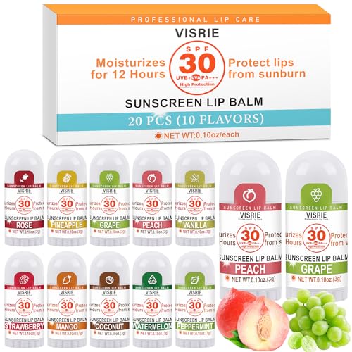 VISRIE SPF 30 Sunscreen Lip Balm, SPF Lip Balm Bulk 20 Count, Broad Spectrum UVA/UVB Lip Sunscreen...