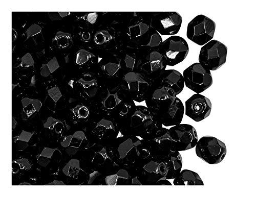 50 pcs Checa facetado cuentas de vidrio, ronda fire-polished tamaño 6mm Jet Black