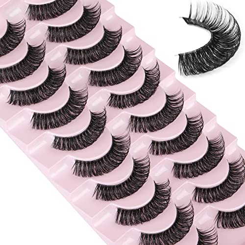 Russian Strip Lashes with Clear Band Wispy False Eyelashes Natural Look Round Eye 3D Mink Russian Lashes Pack by Kiromiro