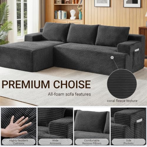 Image of Boneless Couch, Modular Sectional Couches for Living Room, U-Shaped Cloud Couch Sofa with Deep Seat, Fluffy Corduroy Upholstered Corner Sofa