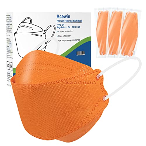 30 Pièces Masques FFP2 Certifié CE, modèle poisson, 4 Epaisseurs de filtration, avec Élastiques & Clip de Nez Adaptable, Protection Respiratoire Masques Jetables, Emballage individuellement, Orange Cover