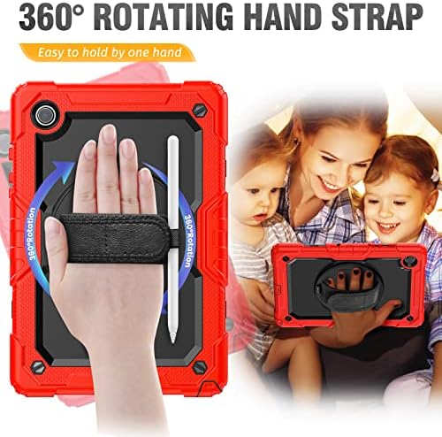 SEYMCY Case for Samsung Galaxy Tab A8 10.5 inch 2021/2022 Full Body Shockproof with Screen Protector/Rotating Hand Strap Stand A8 Tablet Carrying Case for Kids, Black/Red
