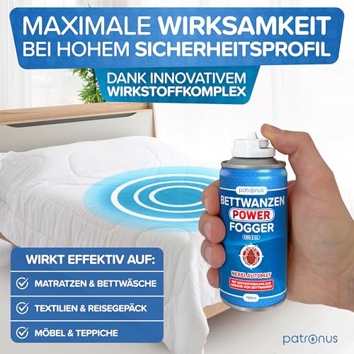 Patronus Bettwanzen Power Fogger - 150ml - effektiver Vernebler mit maximaler Sofortwirkung zur Bettwanzen-Abwehr, für schwierig erreichbare Bettwanzen-Verstecke - aus deutscher Produktion
