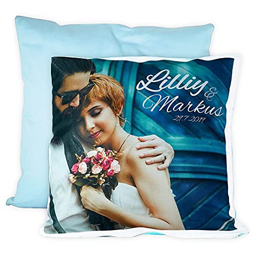 LOOXIS Personalisiertes Kissen mit Foto & Text Bedruckt, selbst gestalten – 40x40 cm, farbige Rückseite, Leinenhaptik – Geschenkidee Männer,...