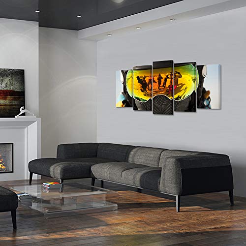 Kreative Arts Large Size 5 Panel Sports Canvas Wall Art Snow Mountain Landscape Painting Reflected In The Glasses Snowboarding Poster Printed On Canvas For Gym Room Decoration (Large Size 60X32Inch) #TOP3
