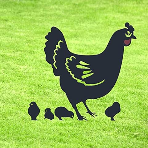 Chicken Yard Art Metal Stakes - Mother Hen with Chicks Outdoor Decorations Cover