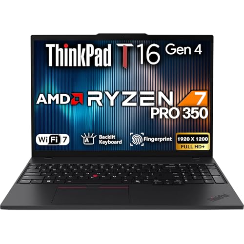 Lenovo ThinkPad T16 Gen 4 16 FHD+ Display AMD Ryzen 7 AI Pro 350 oemgenuine Customized Laptop 16GB / 32GB / 64GB RAM 512GB / 1TB / 2TB SSD Backlit Keyboard WiFi 7 Webcam Win 11 Pro - Black