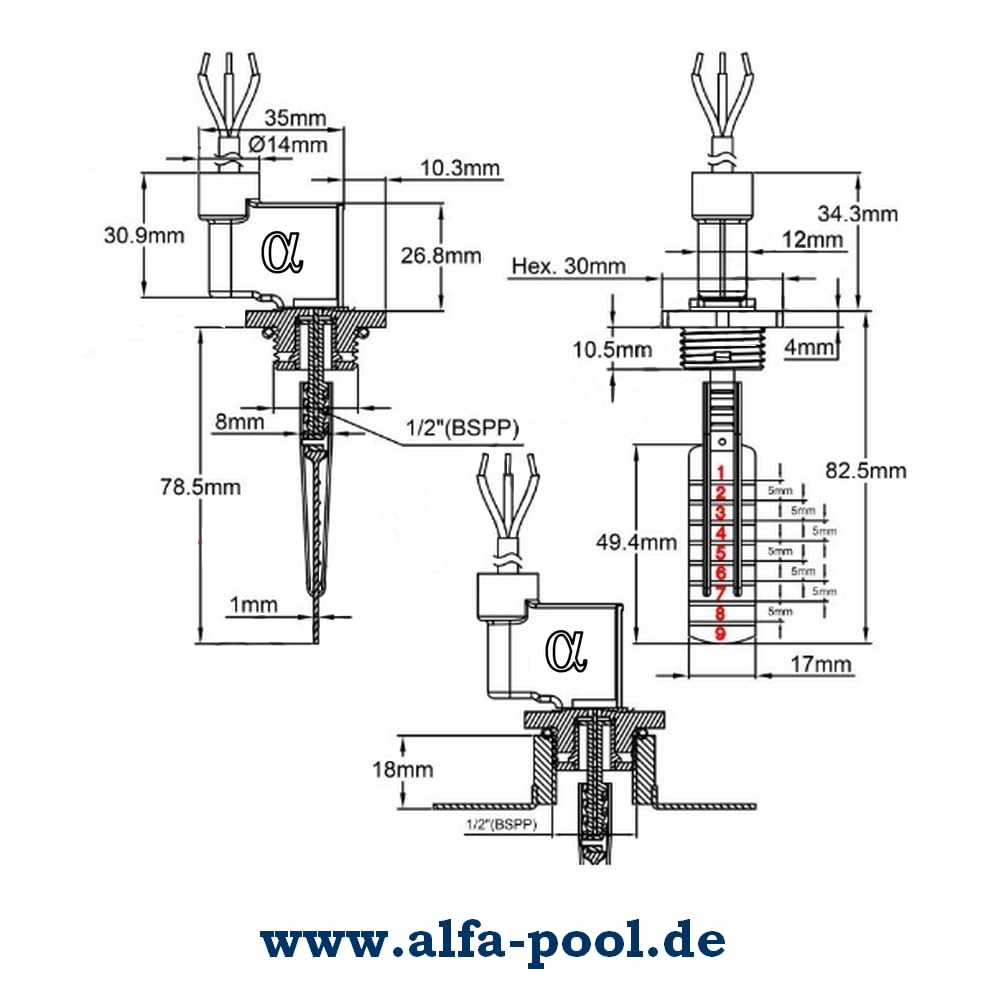 Strömungsschalter NO 250V AC 1A Anbohrschelle 50mm PP 1/2" IG