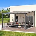 AECOJOY 12' x 12' Gazebo Outdoor Pergola for Patio, Large Wall-Mounted Hard Top Lean to Metal Gazebo Shelter Pergolas and Gazebos Clearance with Patio Roof, Heavy Duty Awnings for Patio, Decks