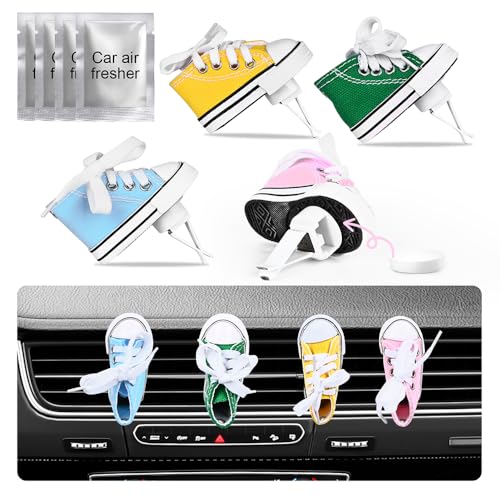 Paquete de 4 ambientadores para coche, bonitos zapatos, ambientadores de clip de ventilación de coche con 4 piezas de pastillas de aromas reutilizables, accesorios de coche para mujeres/hombres