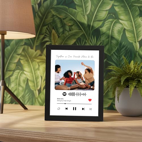 Image of Framekaari Customized Music Code Photo Frame | Personalized Birthday Gift | Custom Photo, Music Code, Custom Text | Tabletop & Wall Mount | Room & Home Decor | 16x21 cm (Design-03)