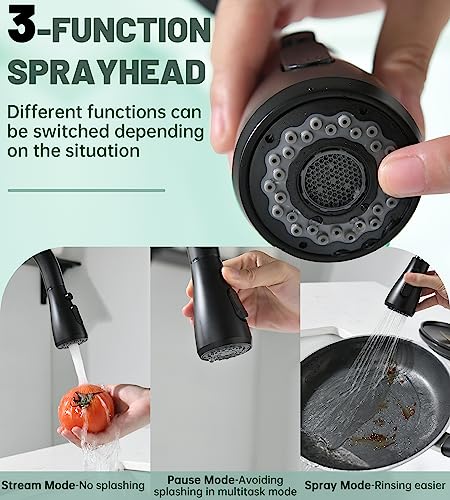 Matte Black Kitchen Faucet With Pull Down Sprayer And Soap Dispenser, Dayone Single Handle High Arc Stainless Steel Kitchen Faucet Tap, With Escutcheon & 3 Functions, Day-257Mb #TOP2