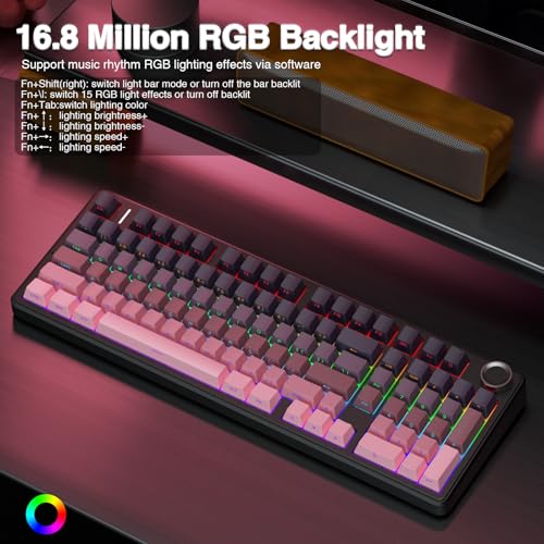 AULA F99 Pro Wireless Mechanical Keyboard with Knob,Tri-Mode BT5.0/USB-C/2.4GHz Hot Swappable Keyboard,Pre-lubed Switches,RGB Backlit Computer Gaming Keyboards - Image 5