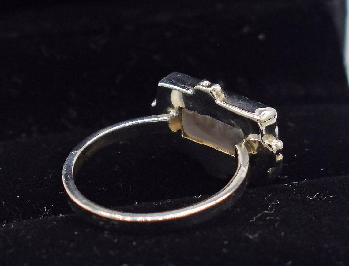 Gemma Amor Natural Plume Agate Ring, Handmade Solid 925 Sterling Silver, Rectangular Dendritic Agate with Golden Plume Inclusion. Gift Idea for Her