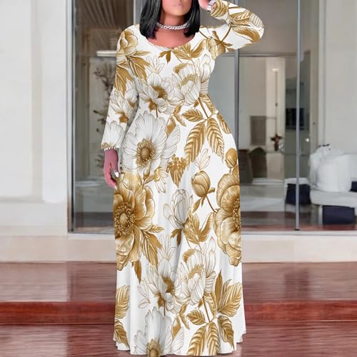 Image of PinkPatty Plus Size Maxi Dresses for Women Long Sleeve Crew Neck Sundress Casual Fall Dress with Pockets