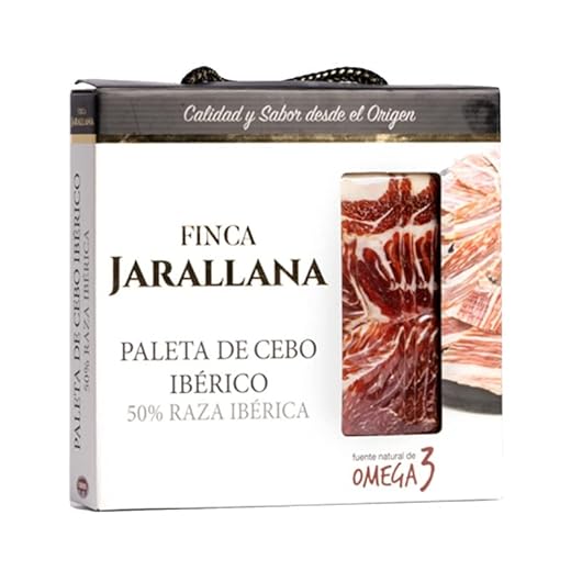 Finca Jarallana - Paleta de Cebo Ibérico Loncheado - 10 Unidades de 70 gr - Estuche con Paleta Deshuesada de Raza Ibérica 50% - Envasada al Vacío