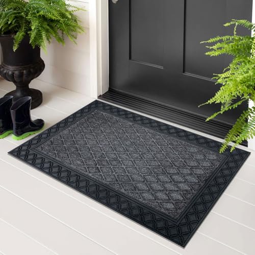 Image of Luxe Home Door Mats for Home Natural Coir mat Solid Black Rectangular, Waterproof, Low Profile All-Purpose Entrance Rug with Anti-Slip Rubber Backing for Indoor and Outdoor Use (45cm x 75cm, Pc 1)