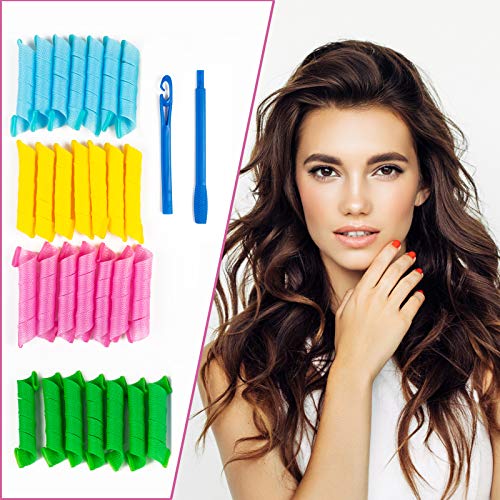 Hair Curlers Spiral Curls Large Hair Rollers Wavy Hair Curler - Self Grip and No Heat Hair Styling Kit for Most Kinds Of Hairstyles With 2 Magic Wands (28 Pcs, 30cm)