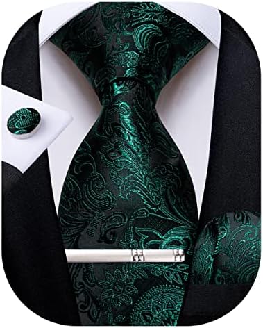 DiBanGu Men's Silk Woven Necktie Paisley Floral Tie Set with Pocket Square Cufflinks Tie Clip for Wedding Business