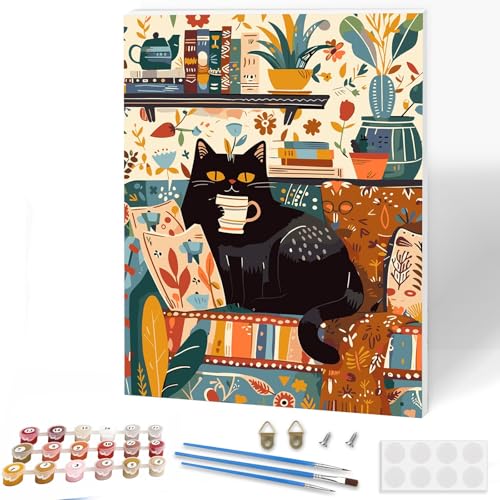 Paint by Numbers for Adults on Framed Canvas DIY Cartoon Cat Painting Kit 40x50cm with Acrylic Paints & Brushes Beginner-Friendly Craft Art for Home Wall Decor