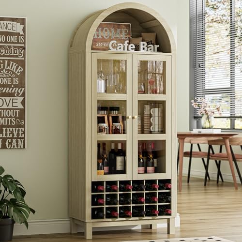 BREEZEHEAT 70" Tall Bar Cabinet, Arched Cabinet with Glass Doors,...
