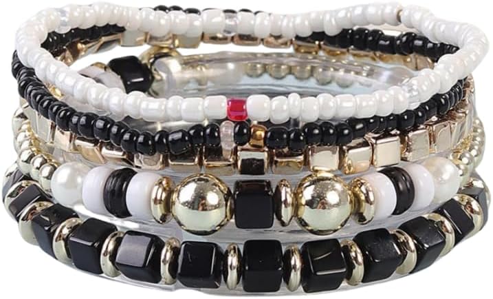 Blue Drop Boho Bracelets Surfer Heishi Crystal Beaded Multilayer Stackable Bracelet for Women Summer Beach Vacation Bohemian Jewelry