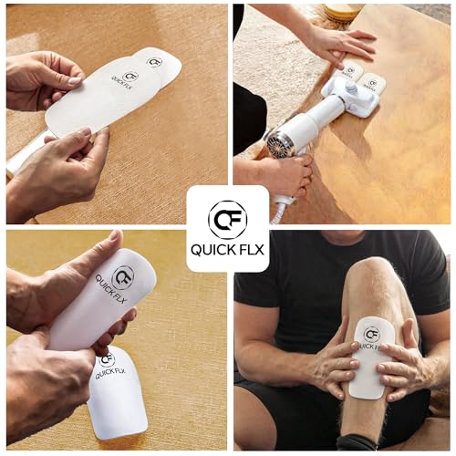 QUICKFLX Profi Schienbeinschoner – Zuschneidbar & Anpassbar – Ultraleichte & Dünne Mini Schienbeinschützer für Herren, Damen & Kinder – Inkl. verstellbarem Tape – Weiß