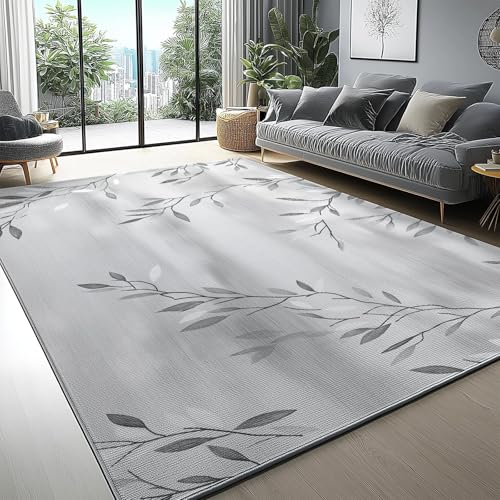 Tappeto Antiscivolo con Retro in TPR Minimalismo Piante Salice Tema per Camera da Letto Sala da Pranzo, Morbido Cashmere Superfine Antiscivolo Tappeto Soggiorno 60 x 110 cm, Bianco