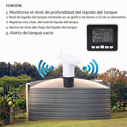 LiebeWH Sensor de nivel de líquido ultrasónico con alarma, depósito de agua ultrasónico, medidor de profundidad de líquido, sensor con indicador de temperatura
