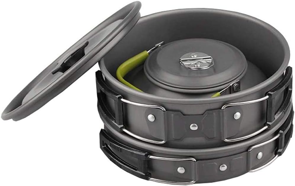 Camping Cookware Mess Kit Aluminum Lightweight Folding Camping Set Pot Pan Kettle Set for Outdoor Camping Hiking Picnic