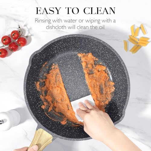 Image of Non Stick Frying Pan 8 Inch, PFOA Free Granite Egg,Induction & Gas, Frying (8-Inch, Black)