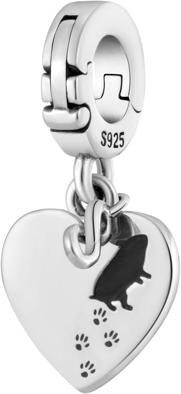 Animal Footprints Always in My Heart Heart Open Clasp Clip On Pendant 925 Sterling Silver Charm For Pandora & Other Charm Bracelets/Necklaces