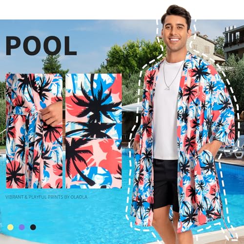 Image of OLAOLA Men Lightweight Kimono Robe with Belt Japanese Style Robe Jacket Casual Open Front Long Cardigan Cape Coat Outwear