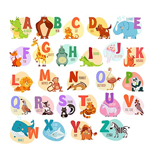 7ProductGroup Alphabet Animals ABC Wall Decals Peel and Stick Easily Removable for Daycare School Kids Room Decoration Decals for Baby Boys Girls Nursery Educational Wall Art (Large Alphabet)