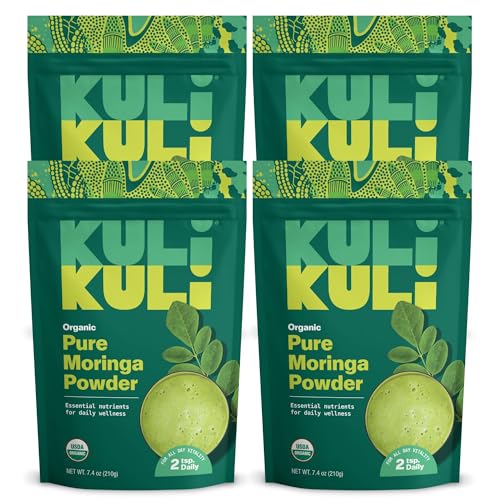 Kuli Kuli Organic Moringa Leaf Powder, Vegan Superfood for Smoothies 4pk