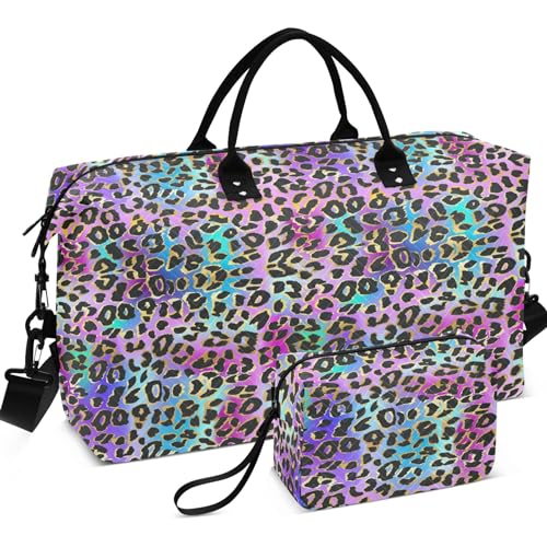 Conjunto de bolsas de cosméticos com estampa de leopardo rosa, bolsa de ginástica, bolsa de mão, Leopardo colorido, Clássico