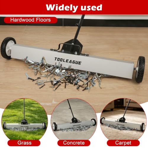 Image of TOOLEAGUE 36 inch Rolling Magnetic Sweeper with Wheels,Telescoping Adjustable Handle,55LBS Capacity Large Magnet Roller,Magnetic Foldable Tray, 25LBS Pickup Pen,3Pcs Magnet Sweeper Set