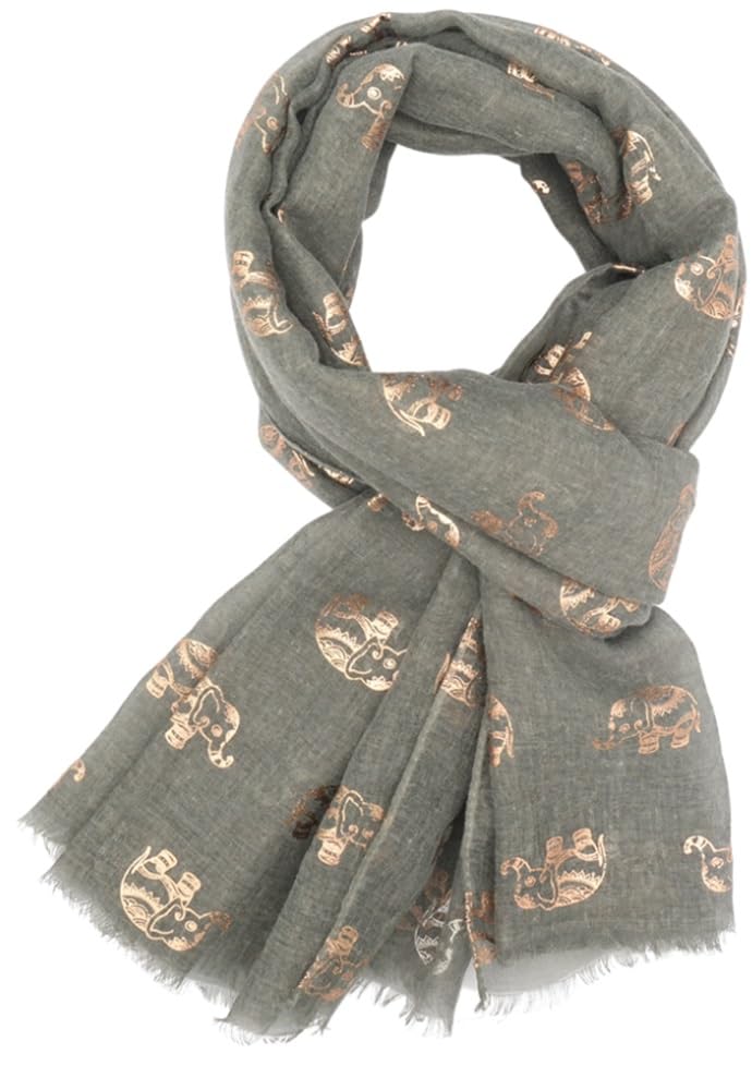 Glamlondon Women's Green Light Elephant Print Glitter Rose Gold Scarf (Oliver Green)