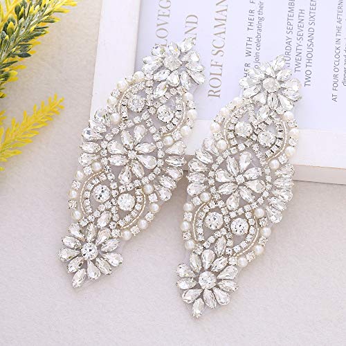 Fangzhidi 2 Pieces Crystal Rhinestone Applique With Pearls For Bridal Belt Wedding Dress Garters Headpieces #TOP1