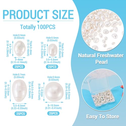 Image of Beadthoven 100pcs Natural Freshwater Cultured Pearls 4 Styles Irregular Oval Rice Beads Loose Beads Real Pearls for Summer DIY Bracelets Necklace Earrings Jewelry Making