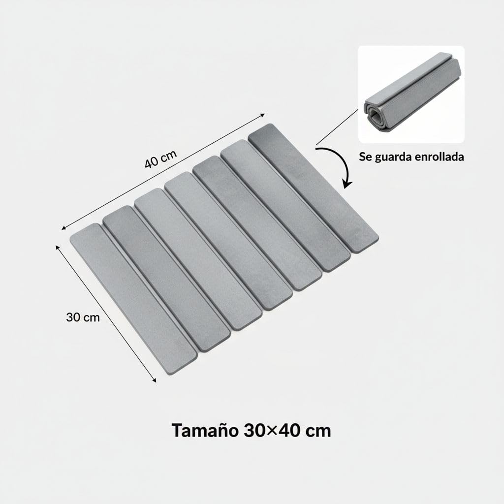 Pincho Alfombra Diatomita Baño, Alfombrilla Cocina, Escurreplatos Diatomita, Alfombra Ducha Antideslizante Plegable, Alfombrilla Fregadero Secado Rapido - 30x40 cm Gris, Baño y Cocina — view 3
