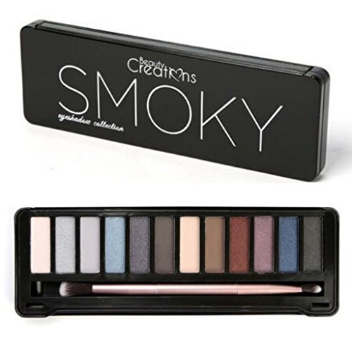 Beauty Creations Eyeshadow Collection Palette in 12 Matte Shimmer Shades with Double Ended Brush and Mirror - Smoky